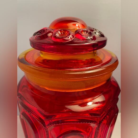 Vintage Moon‎ & Stars Amberina Large Red Canister with Lid - Picture 3 of 14